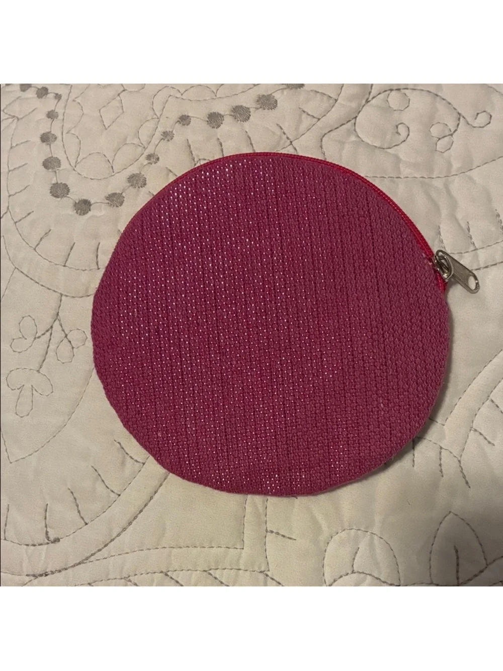 Embroidered Round Floral Coin Purse with Initial S Purple